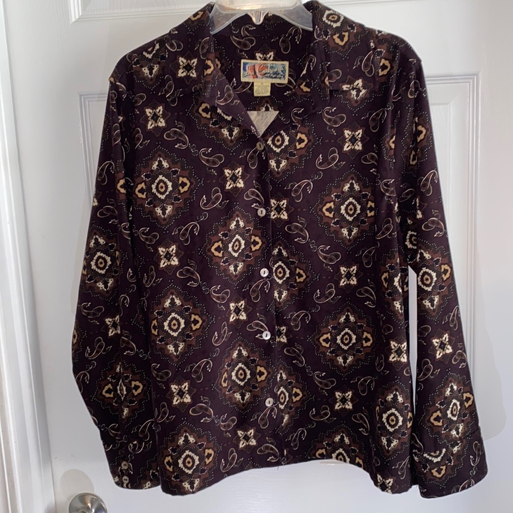 La Cabana Women’s Button Up Paisley Shirt Long Sleeve Size Xtra Large